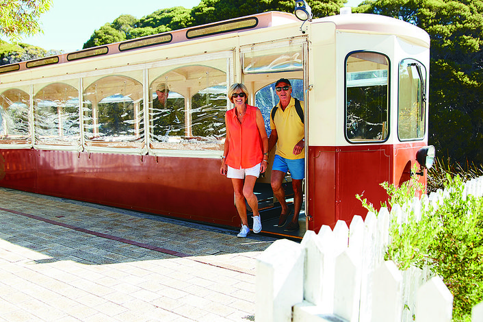 Catch Rottnest's historic train from Oliver Hill to the Settlement at the end of your tour